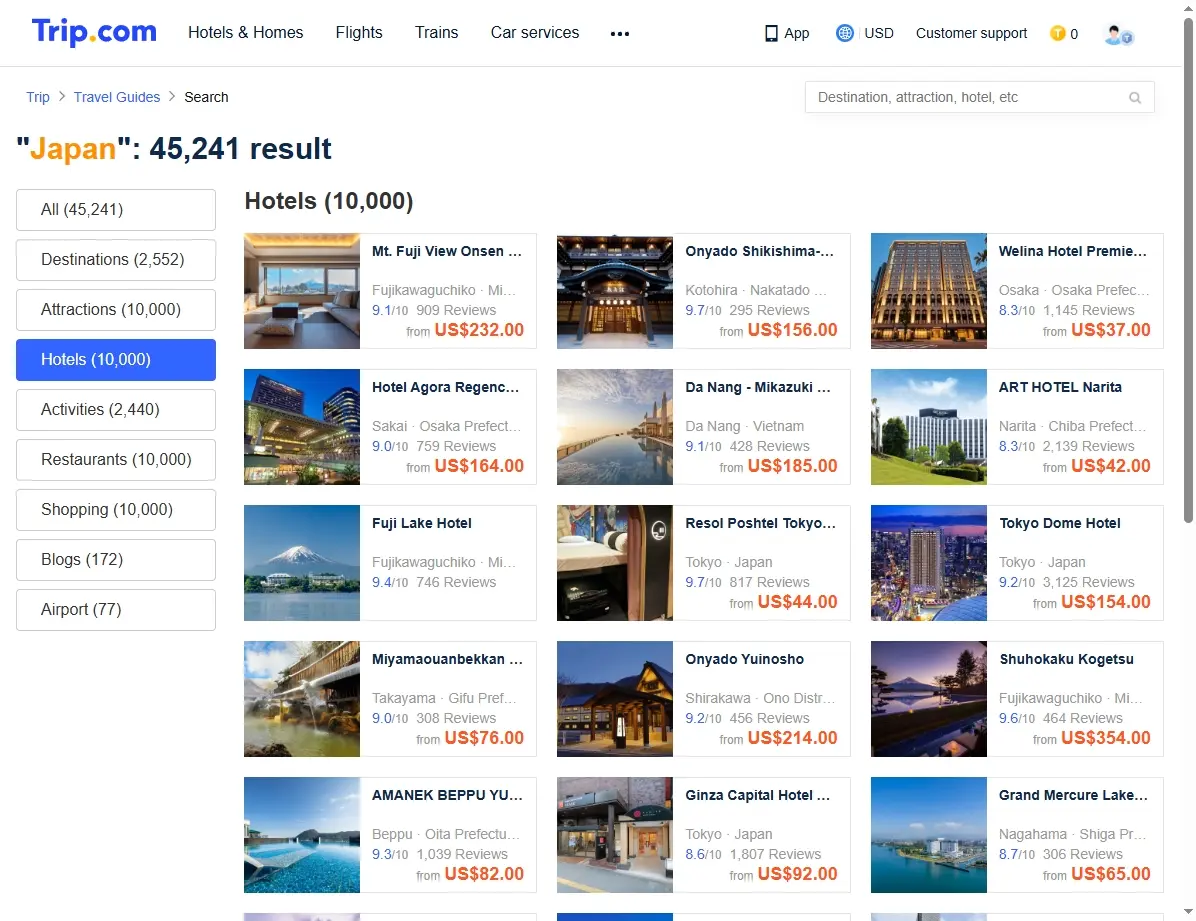 Hotelsuche in Japan, Tokyo und Kyoto