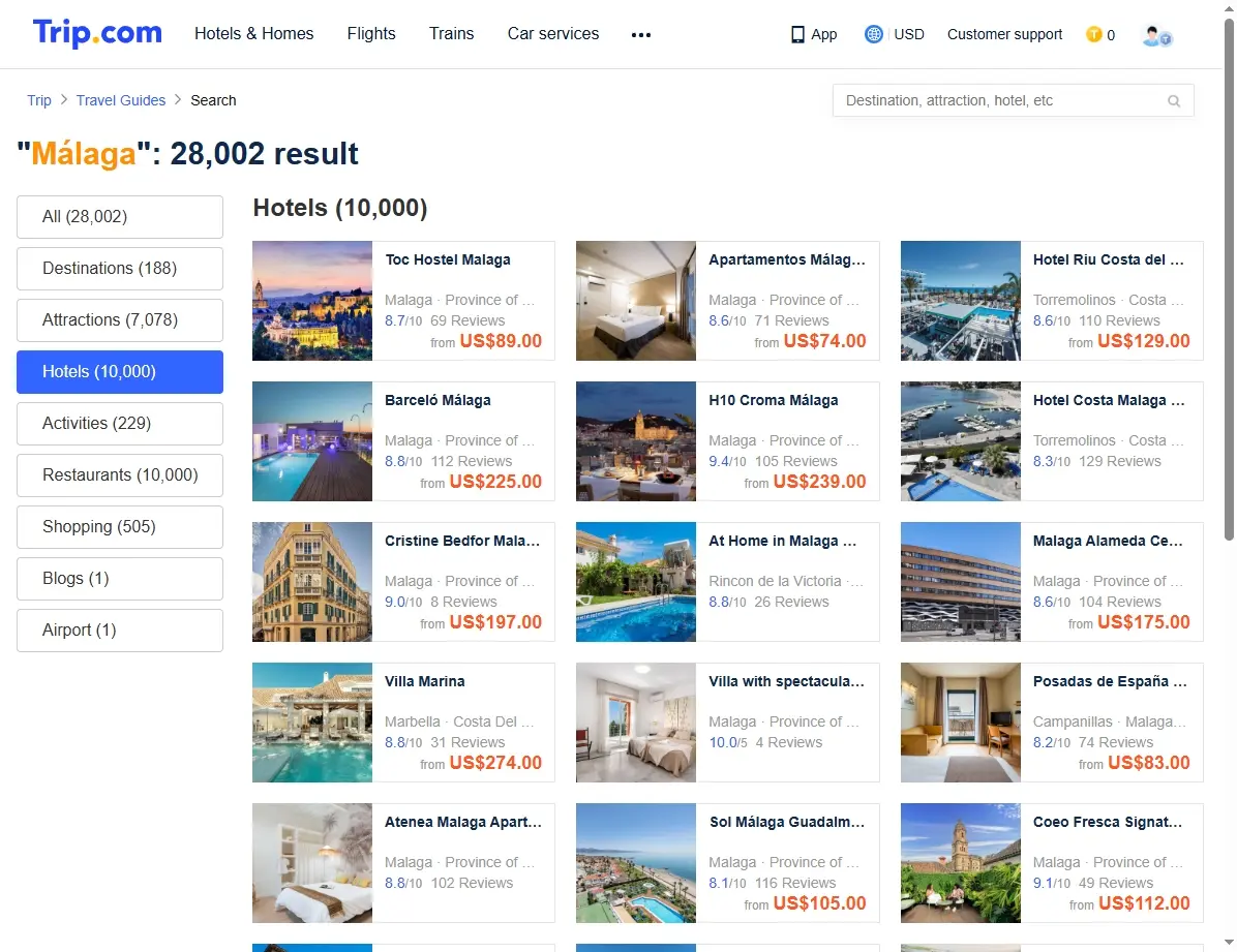 Übersicht der besten Hotels und Unterkünfte in Málaga
