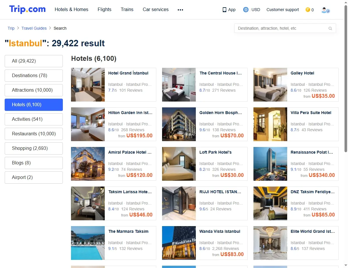 Übersicht der besten Hotels in Istanbul auf Trip.com