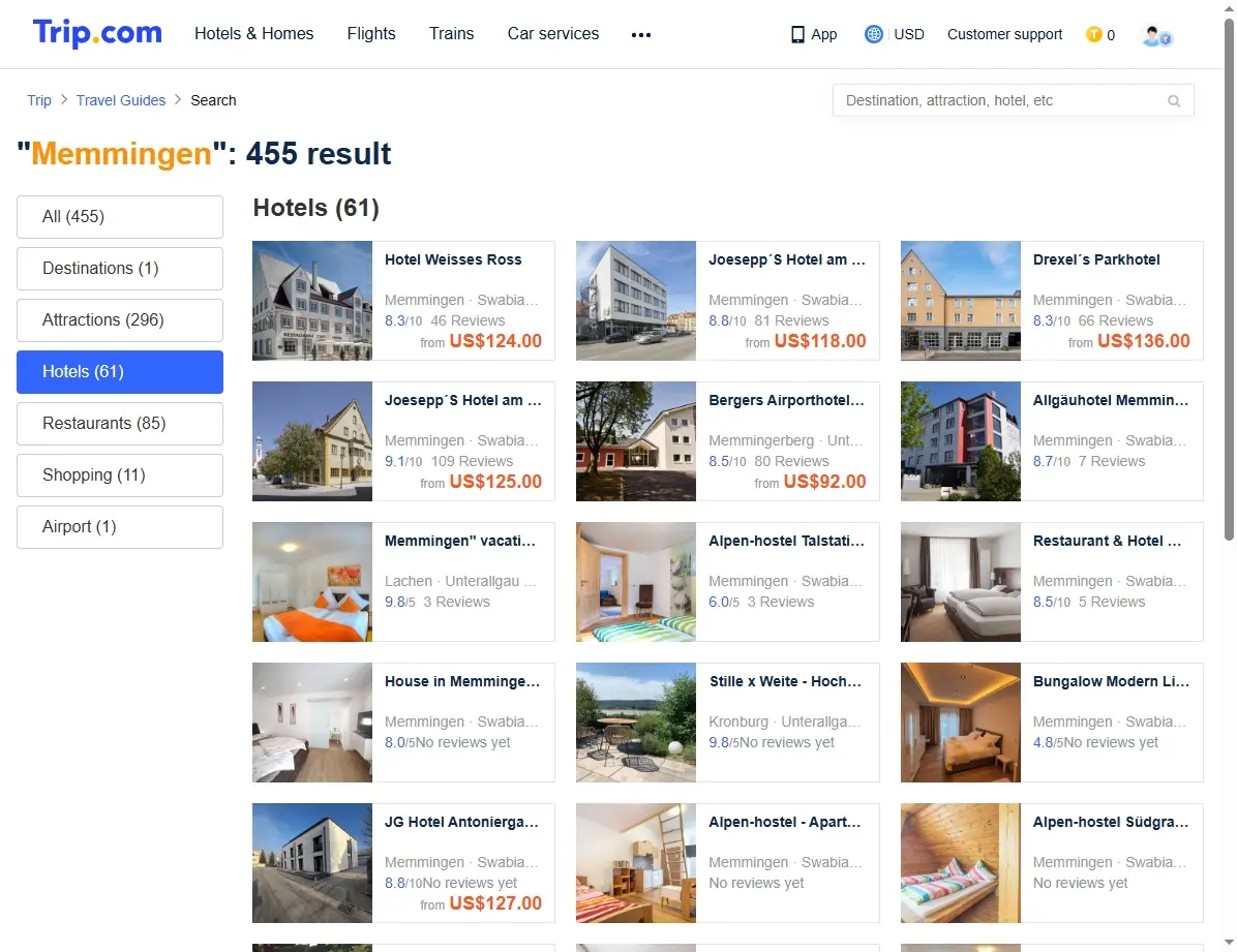 Screenshot einer Hotelbuchungsseite mit attraktiven Angeboten und Rabatten