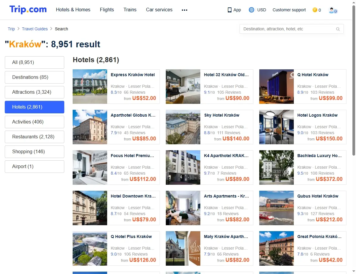 Vorschau von Hotelangeboten in Krakau