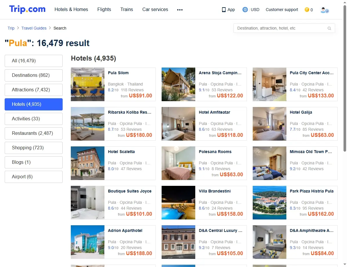 Übersicht der besten Hotels in Pula, Kroatien