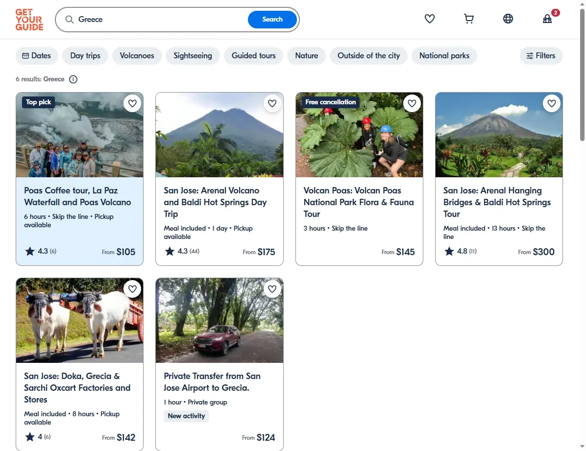 Screenshots von Aktivitäten und Touren in Griechenland