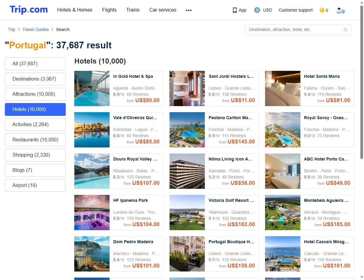 Übersicht von Hotels in Portugal