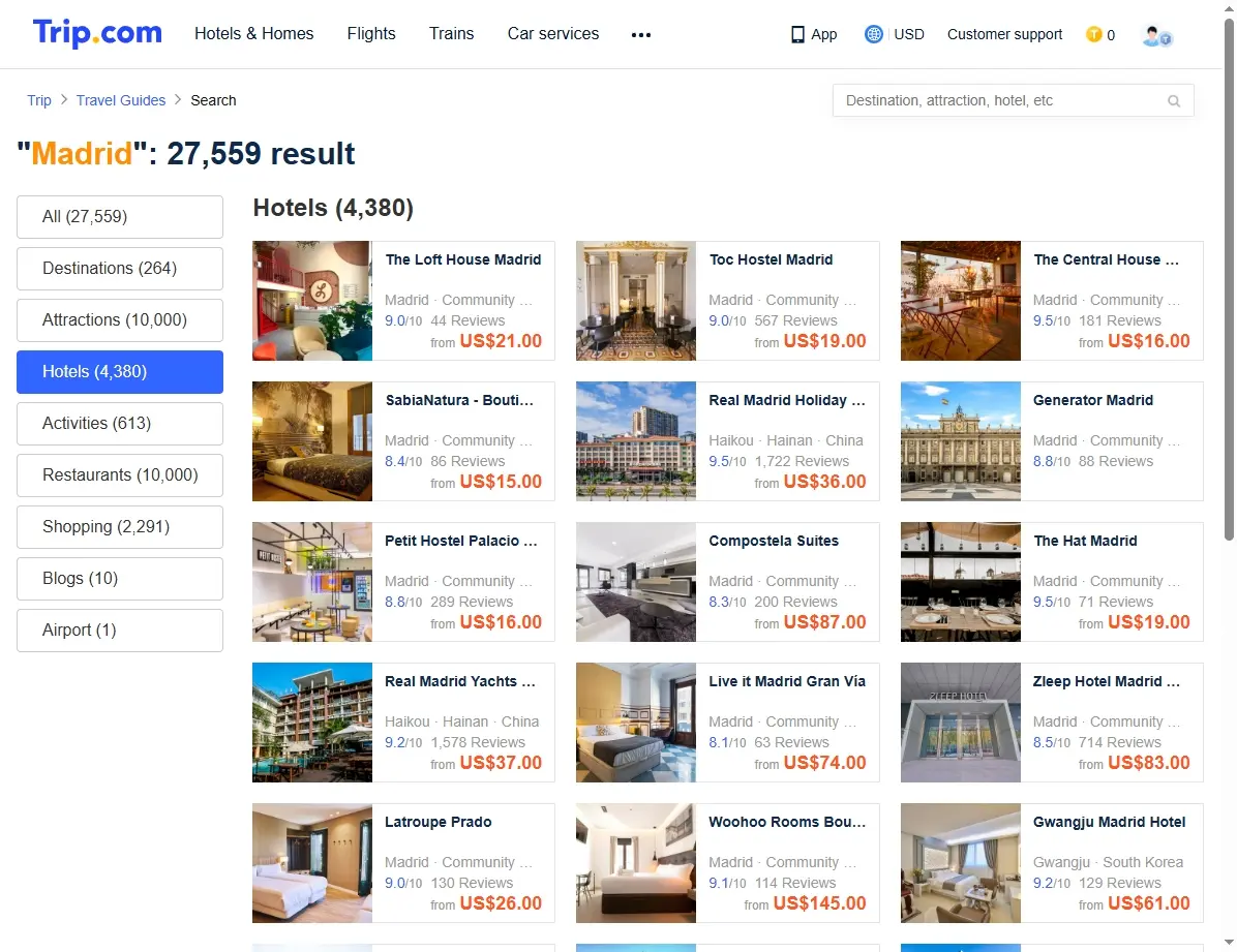 Übersicht der Hotelangebote in Madrid