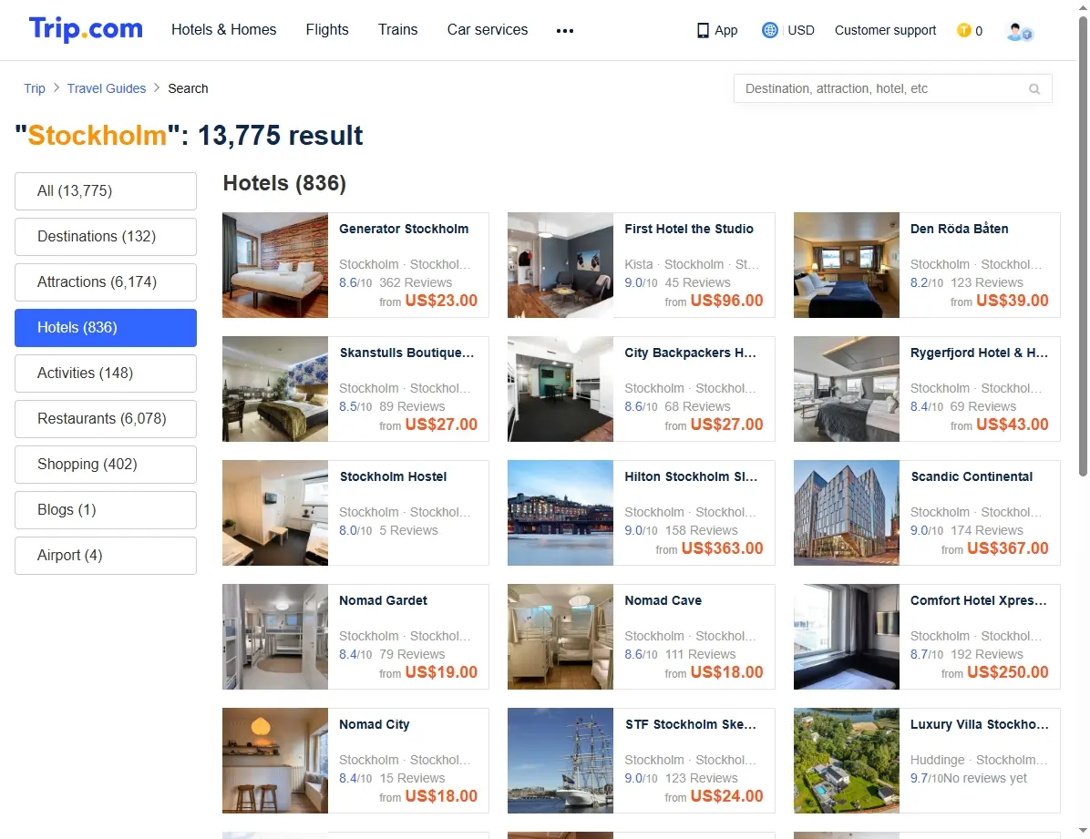 Übersicht verfügbarer Hotels in Stockholm