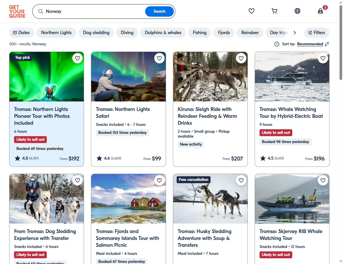 Übersicht von Aktivitäten in Norwegen.