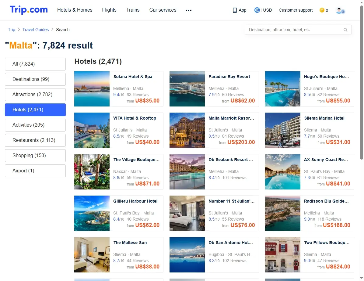 Übersicht von Hotelangeboten in Malta