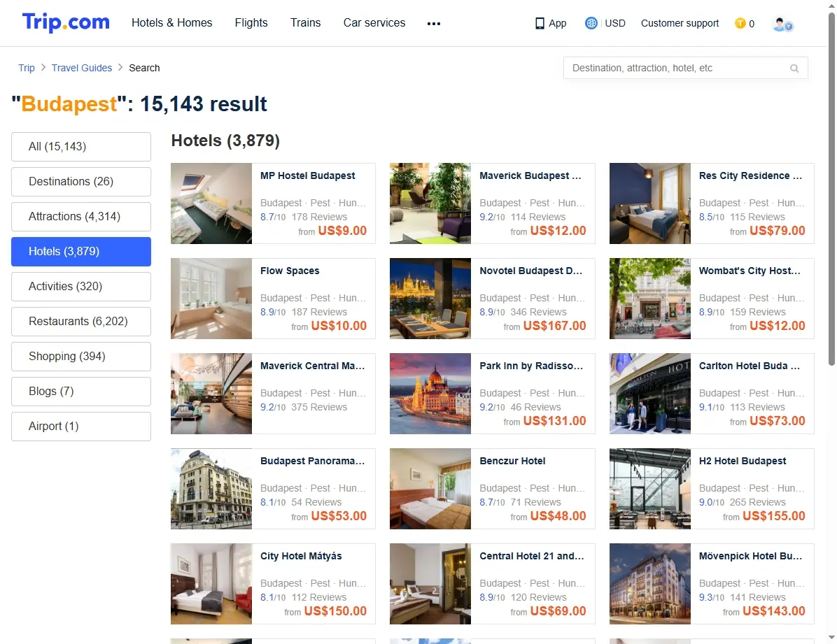 Übersicht der Hotelangebote in Budapest