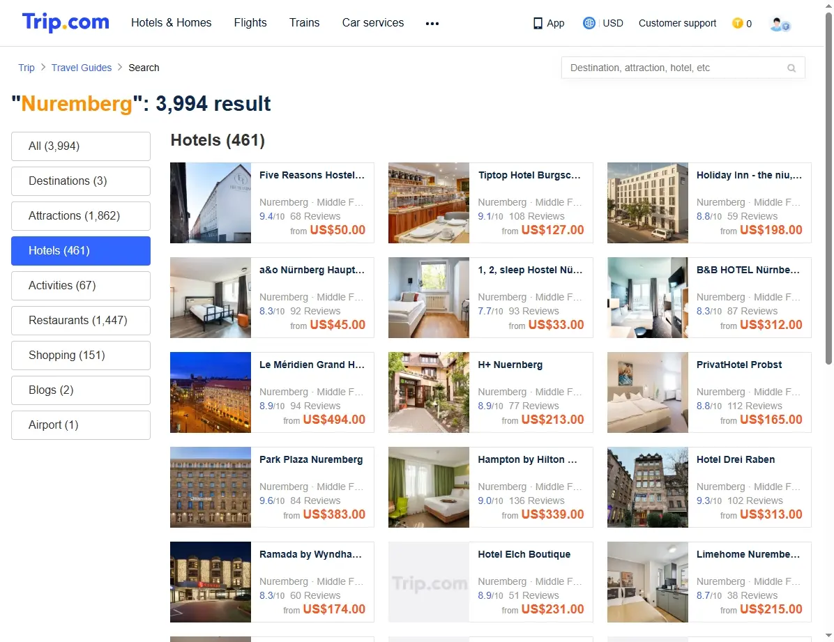 Screenshot einer Hotelbuchungsseite mit Angeboten