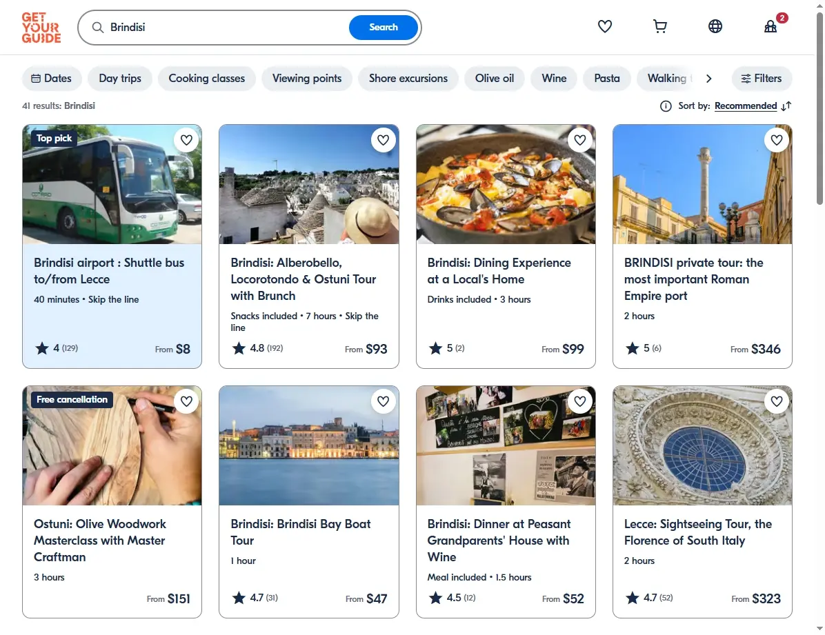 Übersicht der Aktivitäten und Touren in Brindisi
