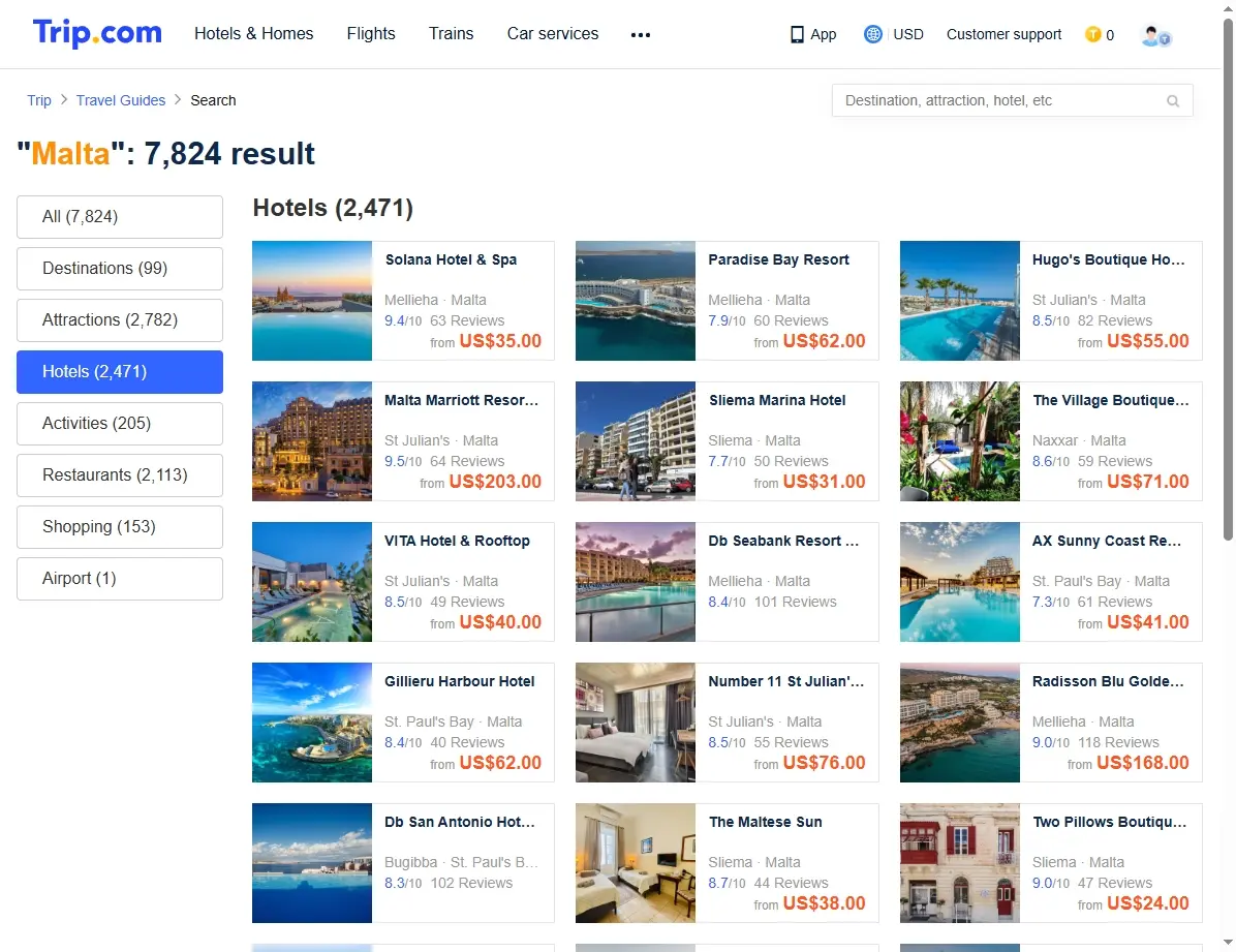 Übersicht von Hotelangeboten für Malta