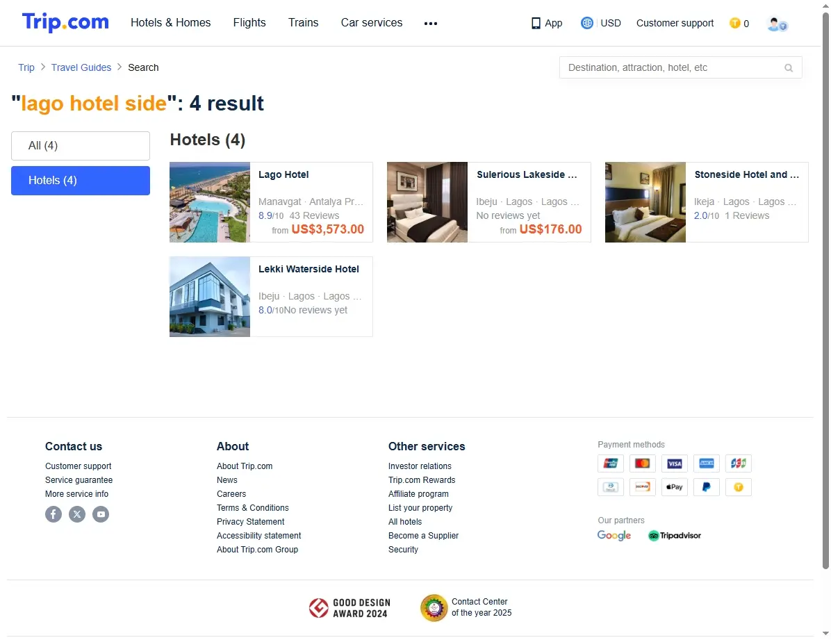 Screenshot von Hotelangeboten für das Lago Hotel Side