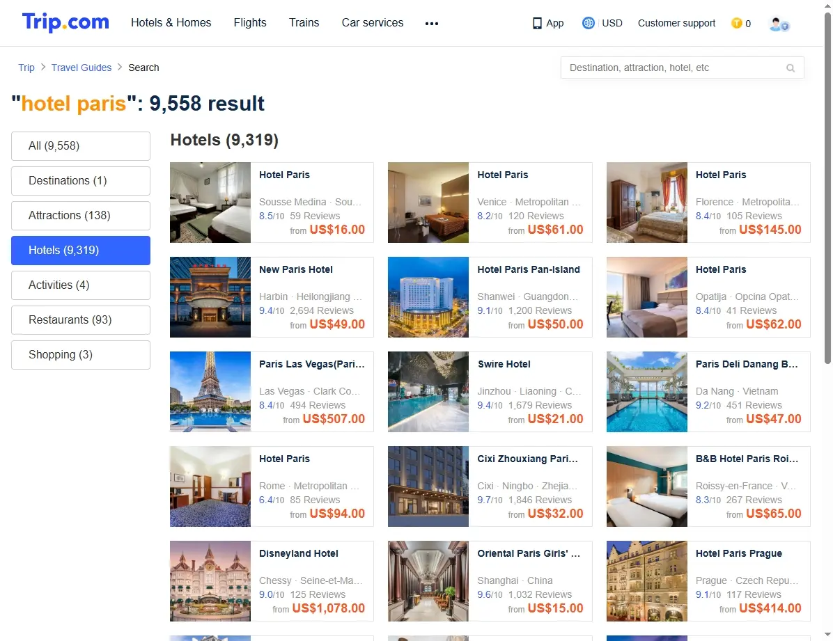 Sonderangebote für Paris Hotels auf der Buchungswebsite