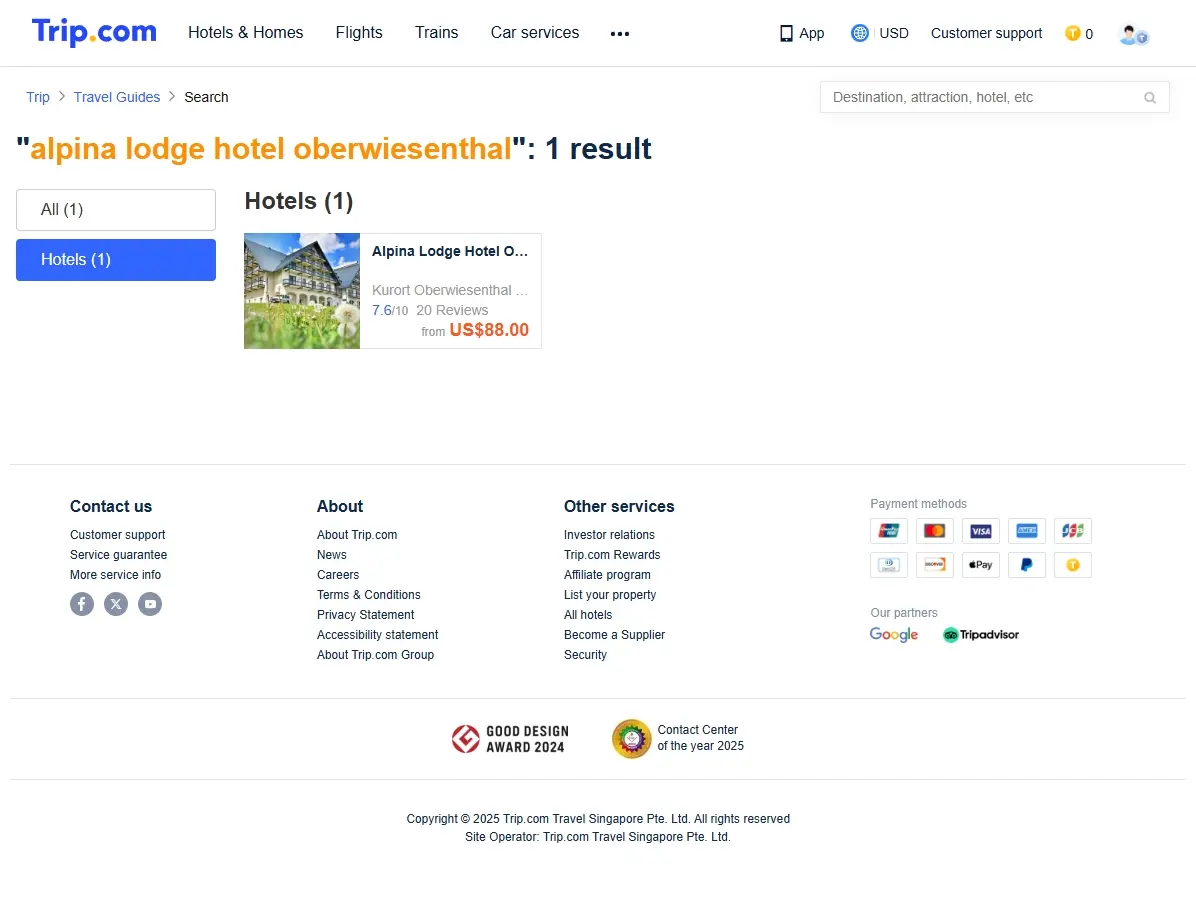 Screenshot einer Website mit Hotelangeboten für Oberwiesenthal