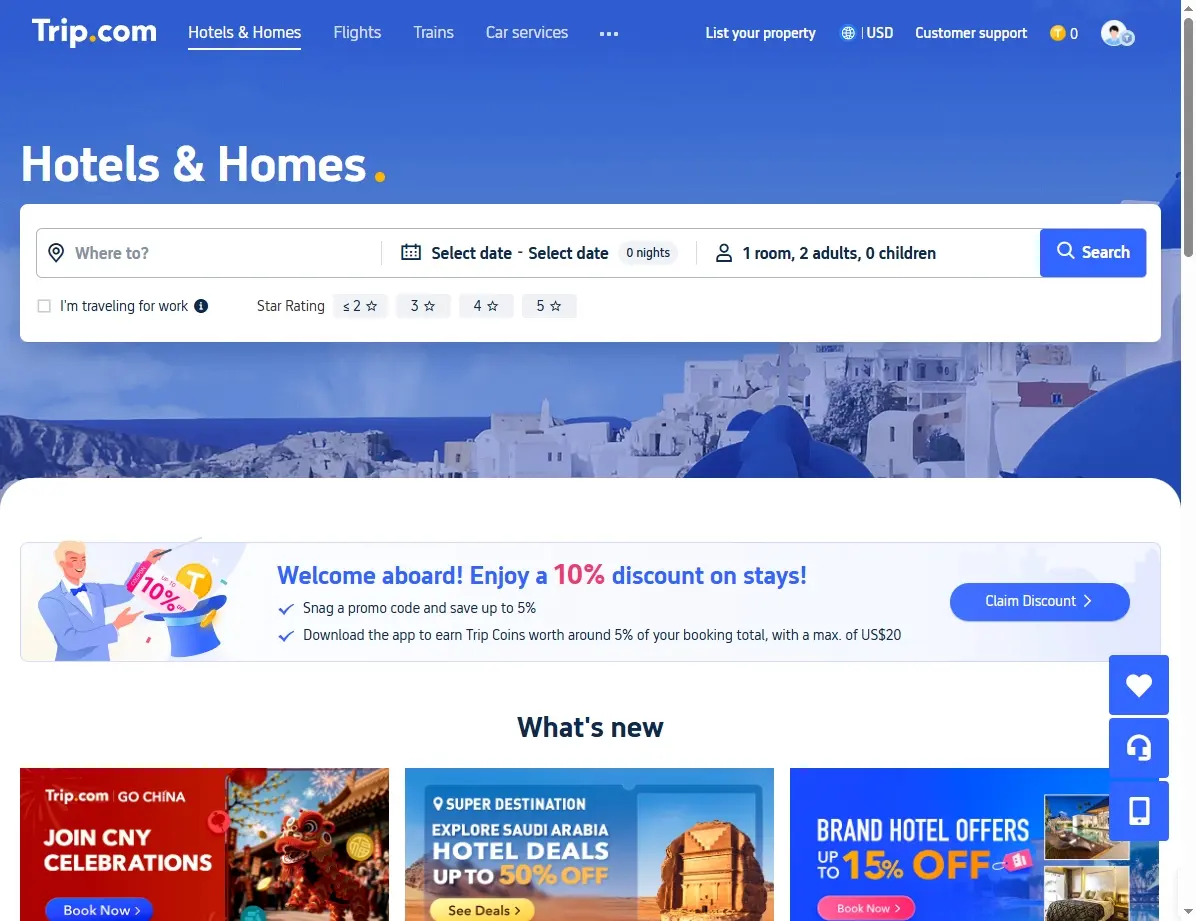 Screenshot einer Hotel-Dealsuche, die Sonderangebote für romantische Unterkünfte zeigt.