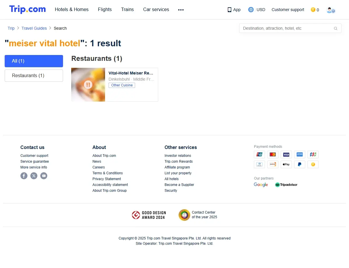 Screenshot einer Website mit Hotelangeboten für das Meiser Vital Hotel