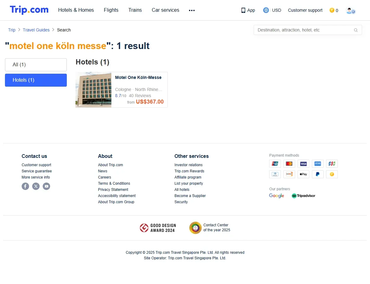 Screenshot der Trip.com Website mit Hotelangeboten