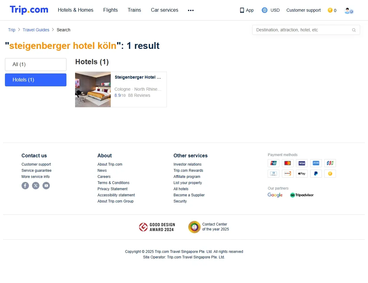 Screenshot einer Buchungsplattform mit Hotelangeboten