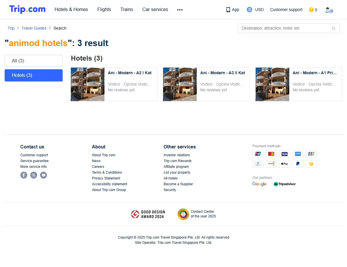Screenshot von Hotelangeboten auf einer Buchungsplattform