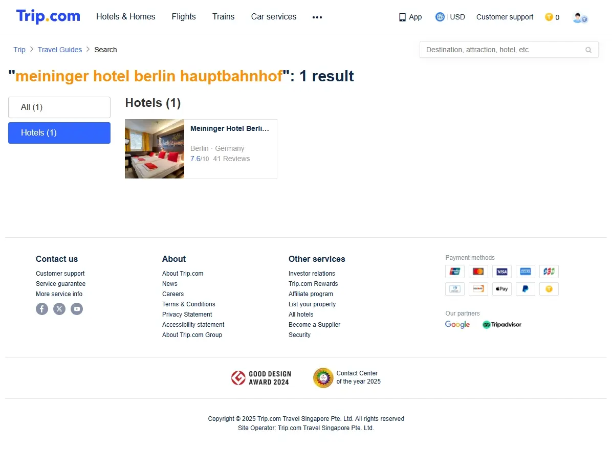 Screenshot einer Website mit Hotelangeboten für Berlin
