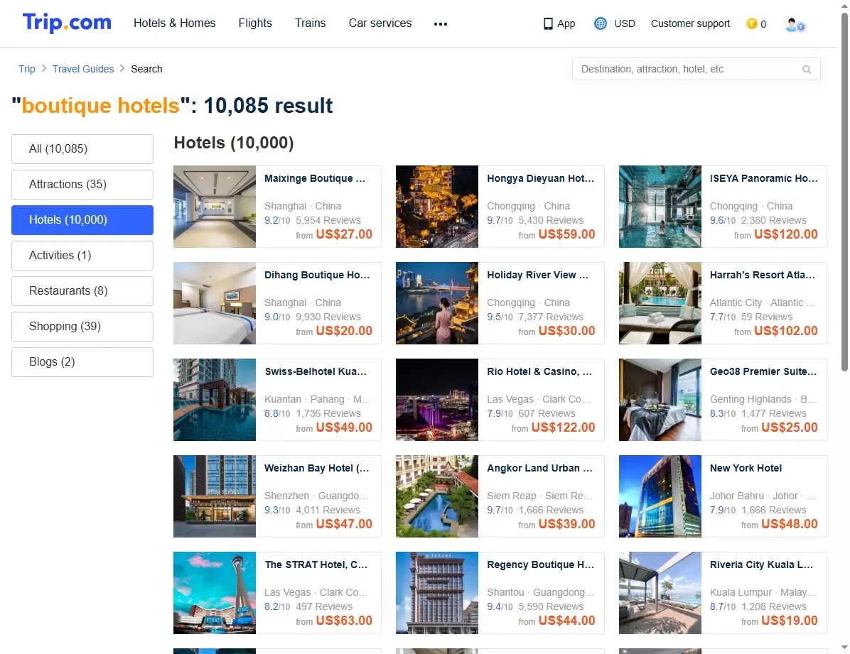 Sonderangebote für Boutique-Hotels
