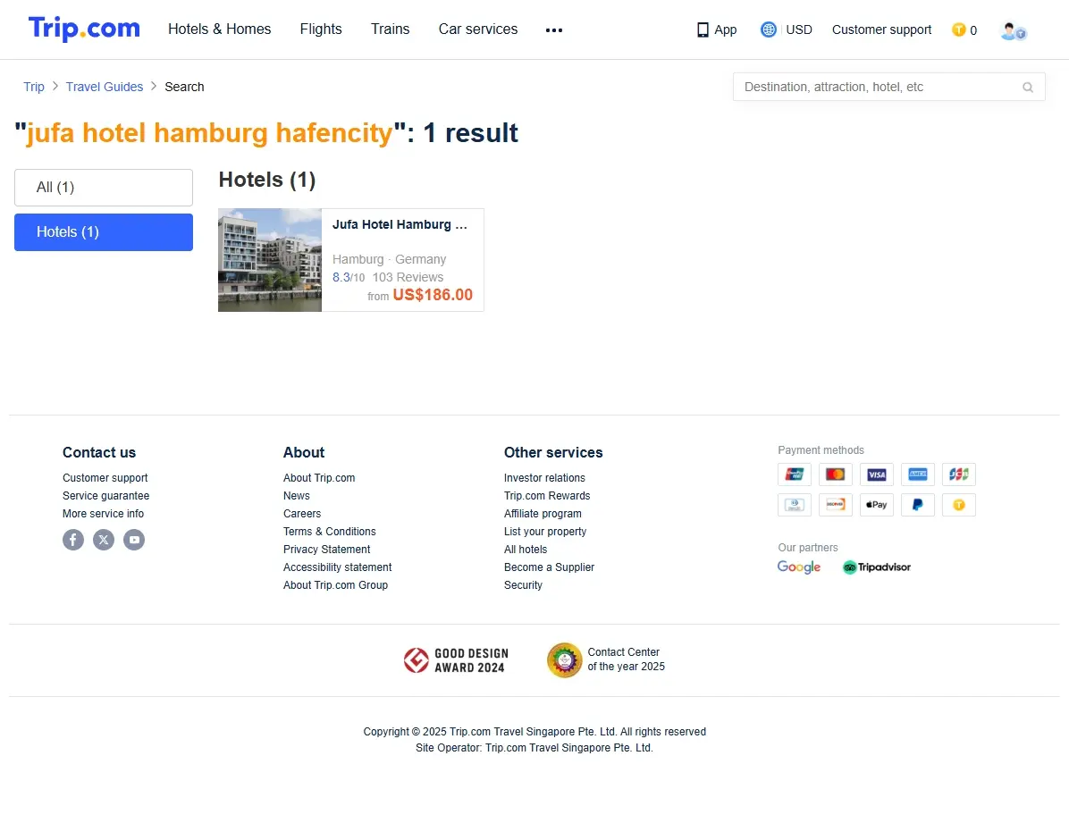 Screenshot einer Website mit Hotelangeboten